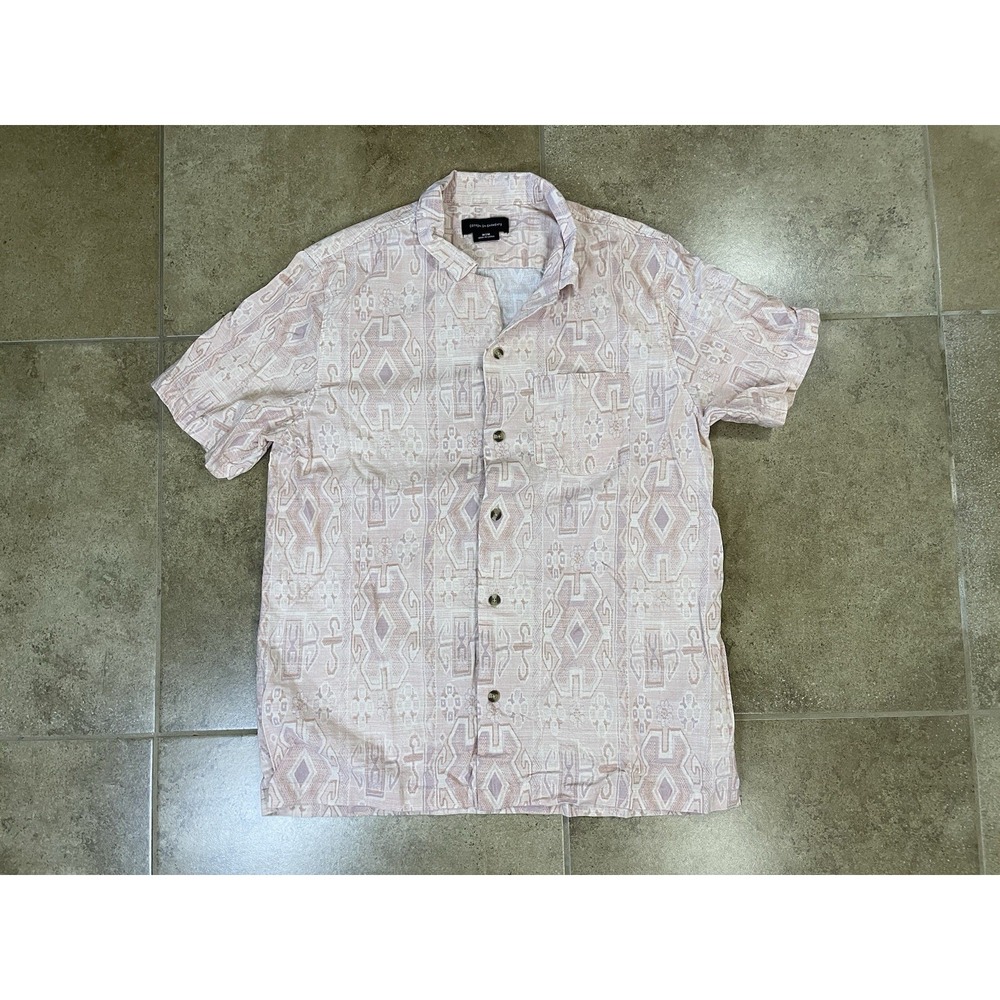 Cotton On Garments Men's M Geometric Button-Up Shirt Short Sleeve Pink Camp